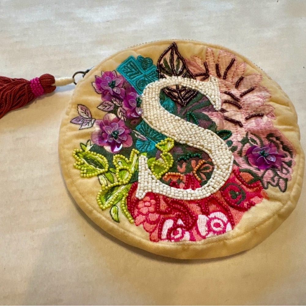 Anthropologie Multicolor Embroidered Initial Pouch Anna Harlow Russo “S”